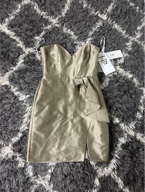 Alvina Valenta Maids Dress 12 Gold Strapless Sweetheart Cocktail Prom NWT